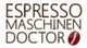 Logo mit Text: "Espressomaschinen Doctor" und Kaffeebohne-Symbol.