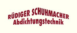 Roter Schriftzug: "RÜDIGER SCHUHMACHER Abdichtungstechnik" auf hellem Hintergrund.