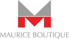 Logotipo de Maurice Boutique con una letra M en gris y rojo.