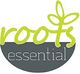 Logo with green "roots" text and leaf design above grey "essential" text.