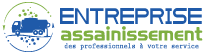 Logo d'Entreprise Assainissement avec icône de ville verte et texte en bleu et vert.