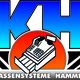 „KH Kassensysteme Hammer“-Logo mit Registrierkasse, blauem Verlauf und orangem Kreis.