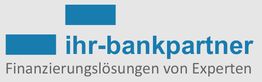Logo mit Text: "ihr-bankpartner – Finanzierungslösungen von Experten", blaue Balken.