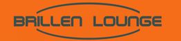 Logo mit dem Text "Brillen Lounge" in grau auf orangenem Hintergrund, oval umrahmt.