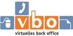 Logo mit den Buchstaben "vbo" und Symbolen für Telefon, Maus und Dokument. Text: "virtuelles back office".