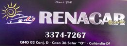 Placa com o texto "RENACAR Veículos", telefone e endereço em Ceilândia-DF.