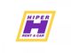 Logotipo de "HIPER RENT A CAR" con fondo blanco, letras moradas y borde amarillo.