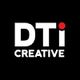 Black background with "DTi CREATIVE" in bold white text, red dot above the "i".