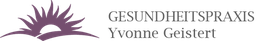 Logo mit lila Sonne, Text: "Gesundheitspraxis Yvonne Geistert" daneben.