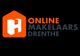 Logo met tekst: "Online Makelaars Drenthe" en een oranje huis pictogram op een zwarte achtergrond.
