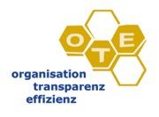 Gelbes Wabenmuster mit den Buchstaben OTE. Text: Organisation, Transparenz, Effizienz.