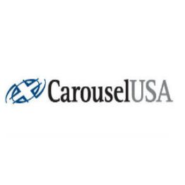 Logo of Carousel USA with a blue and gray globe design.