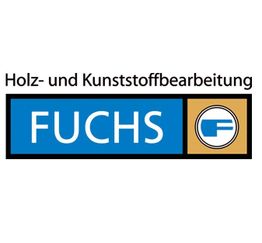 Fuchs-Logo mit Text: Holz- und Kunststoffbearbeitung, blaues Design mit kreisförmigem F.