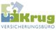 Puzzle-Stücke und Text: "Krug Versicherungsbüro" in Blau und Grün.