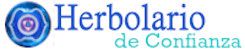 Logo de "Herbolario de Confianza" con un símbolo circular azul a la izquierda.