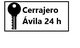 Llave negra con texto "Cerrajero Ávila 24 h" dentro de un recuadro.