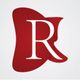 Letra "R" estilizada em vermelho e branco sobre fundo cinza claro.