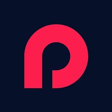 Red stylized "P" on a dark blue background.