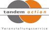 Logo "tandem action Veranstaltungservice" in Grau und Orange mit überlappenden Kreisen.
