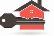 Illustration eines Schlüssels und eines roten Hauses mit Schornstein, symbolisiert Immobilie.