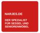 Roter Hintergrund mit weißem Text: "NARJES.DE Der Spezialist für Sessel und Seniorenmöbel".