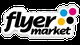 Logo mit dem Schriftzug "flyer market" und vier bunten Punkten: Blau, Gelb, Schwarz und Magenta.