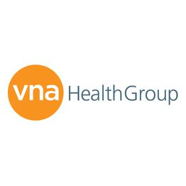 Logo showing "vna Health Group" with an orange circle background for "vna."