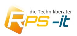 Logo von RPS-it mit Schriftzug "die Technikberater" in Weiß und Gelb.