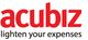 Acubiz logo med sloganet "lighten your expenses" i sort tekst på hvid baggrund.