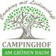 Logo mit Baum und Text "Camping mit Leidenschaft, Campinghof am grünen Baum".
