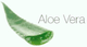 Aloe-Vera-Blatt und der Text "Aloe Vera" auf hellem Hintergrund.