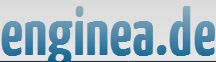 Blaues Logo mit dem Text "enginea.de" auf grauem Hintergrund.