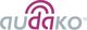 Logo mit Schriftzug „audako“ in Grau und Rosa, darüber bogenförmiges rosa Symbol.