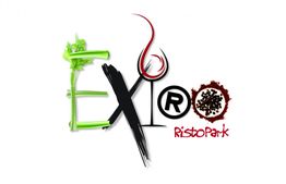 Logo del "Exiro RistoPark", design creativo con elementi naturali e simboli culinari.
