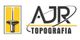 Logo da AJR Topografia com desenho de ponto geodésico e linhas estilizadas.