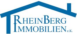 Logo mit Hausdach und Schrift: "RheinBerg Immobilien e.K." in blauem Text.
