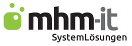 Grünes Logo links, Text: "mhm-it SystemLösungen" in Schwarz daneben.