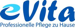Logo von eVita mit dem Slogan "Professionelle Pflege zu Hause" in Blautönen.