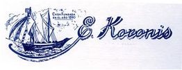 Barco velero con texto: "Casa fundada en el año 1870, E. Koronis".