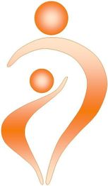 Abstrakte Darstellung: Zwei orangefarbene Kreise mit geschwungenen Linien als Figuren verbunden.