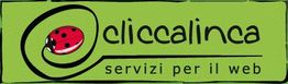 Logo di "cliccalinca" con coccinella, sfondo verde e scritta "servizi per il web".