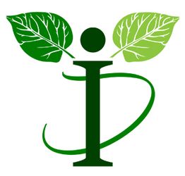 Grünes "I" mit Blättern als Kappe und Schwung darunter, symbolisiert Natur und Wachstum.