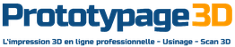Logo de "Prototypage 3D" avec texte sur l'impression 3D et services associés.