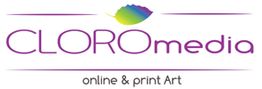 CLOROmedia-Logo mit Regenbogenfarbe, Schrift: "online & print Art".