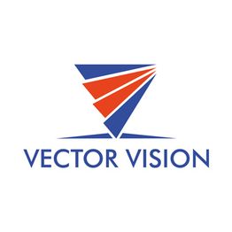 Logo mit blauen und roten Dreiecken. Darunter steht in blauer Schrift: VECTOR VISION.