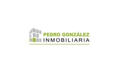 Logotipo con un edificio gris y letras verdes: "Pedro González Inmobiliaria".