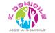 Logo coloré avec silhouettes et texte "K Domicile, Aide à Domicile" en dessous.