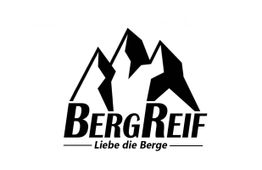 Logo mit stilisierten Bergen, Text: "BergReif - Liebe die Berge".