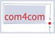 "Blaues Rechteck mit rotem Text 'com4com' und einem roten Punkt daneben."