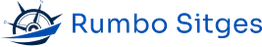 Logotipo de Rumbo Sitges con un timón azul y texto.